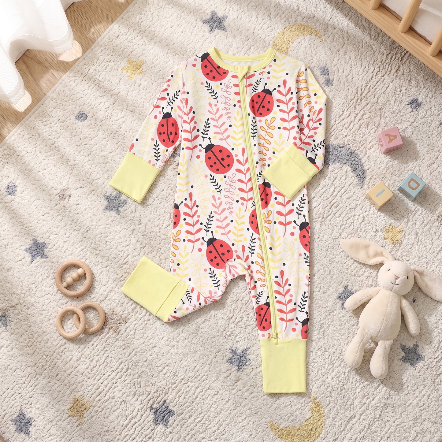 Spring Ladybug Baby Zip Romper
