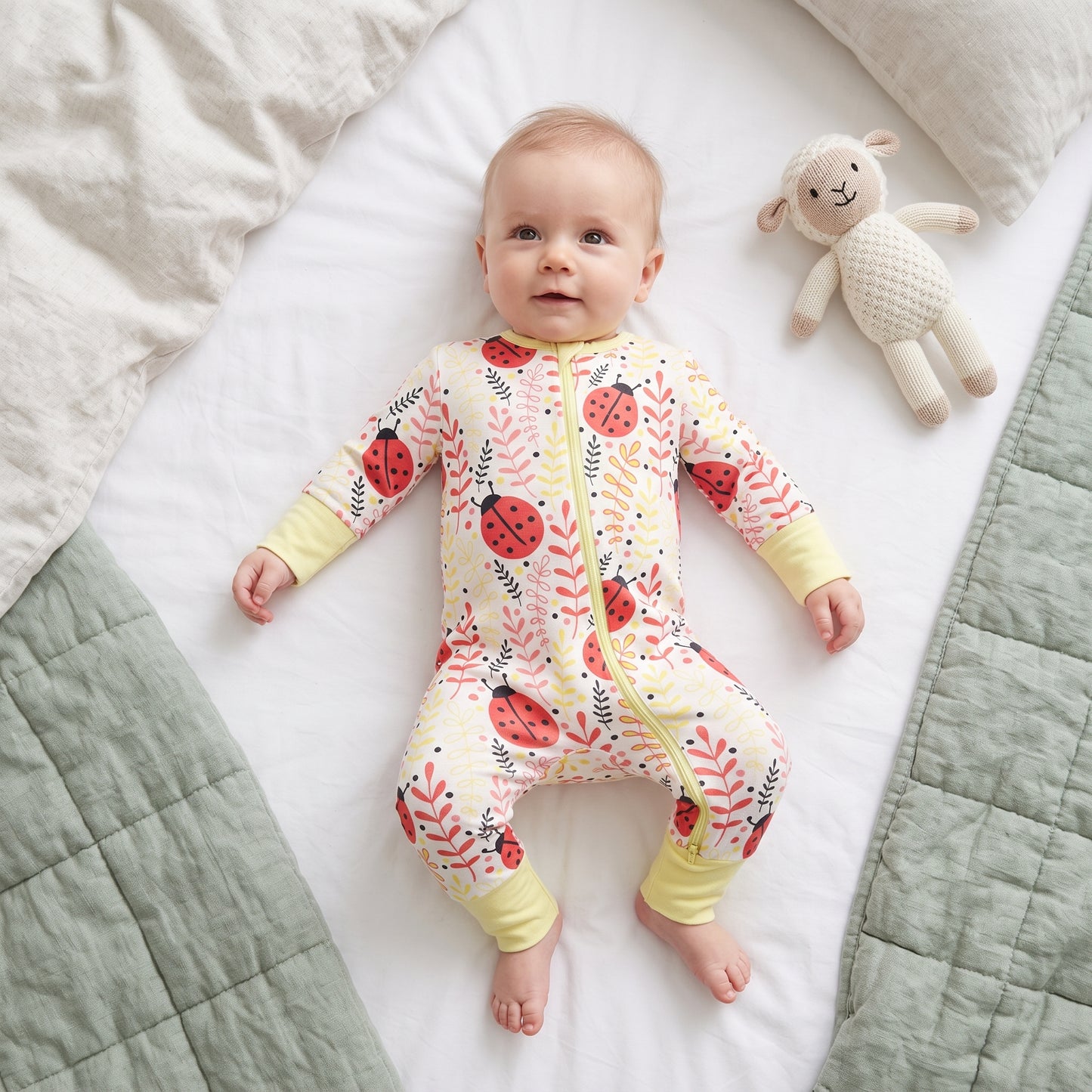 Spring Ladybug Baby Zip Romper