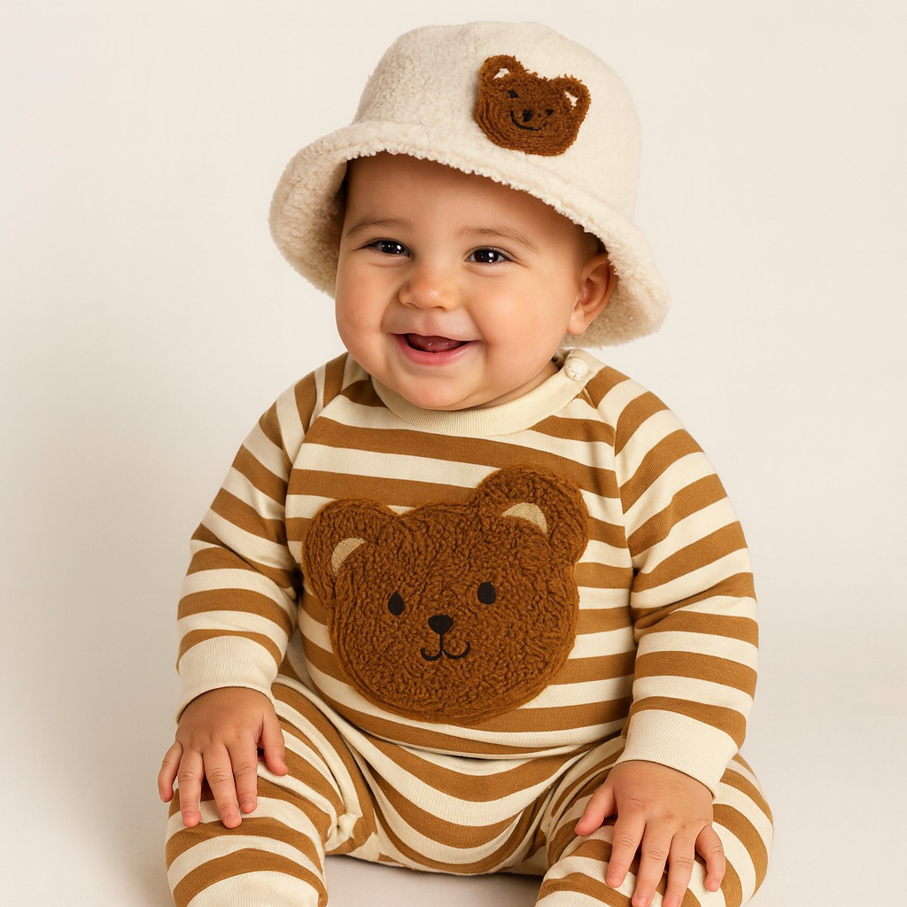Baby Lilo Bear Print Fleece Lined Baby Romper