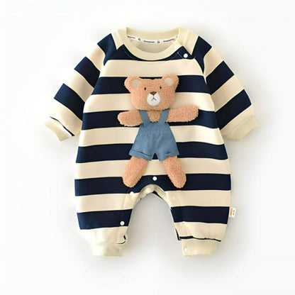 Baby Lilo Bear Print Fleece Lined Baby Romper