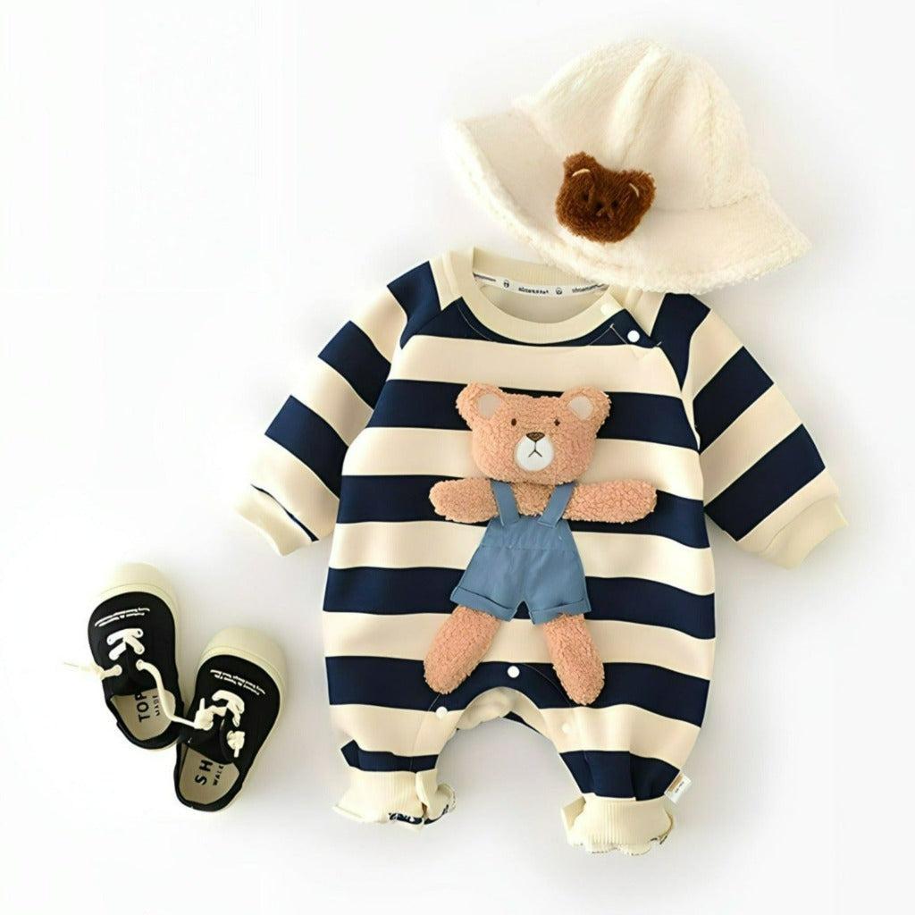 Baby Lilo Bear Print Fleece Lined Baby Romper