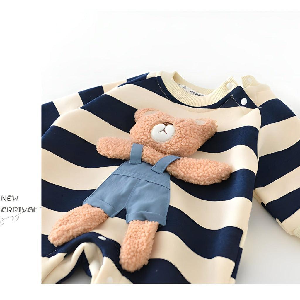 Baby Lilo Bear Print Fleece Lined Baby Romper