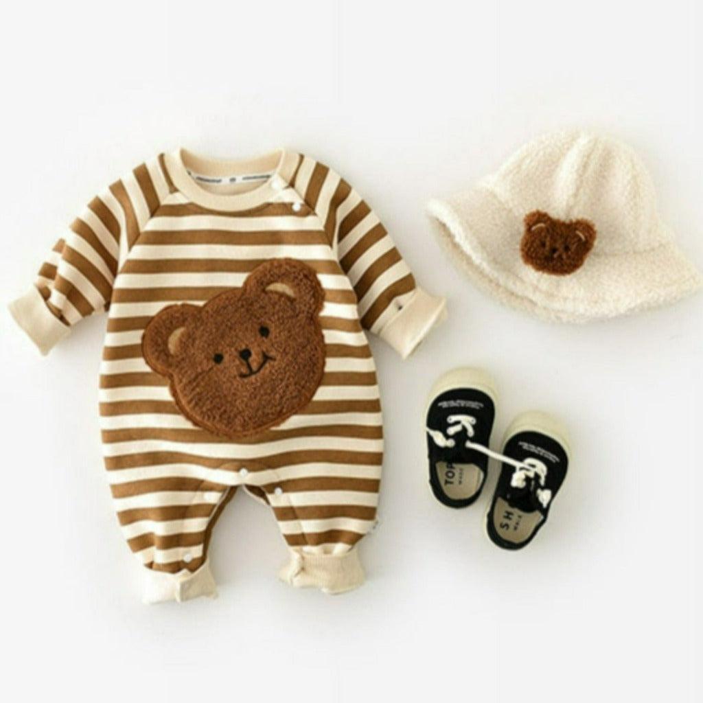 Baby Lilo Bear Print Fleece Lined Baby Romper